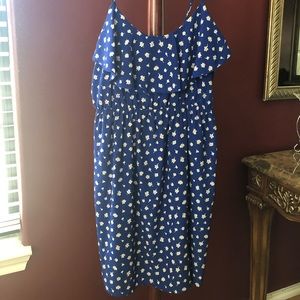 Navy blue with white flower design.